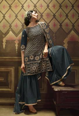 Teal embroidered net salwar 1