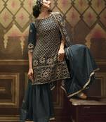 Teal embroidered net salwar