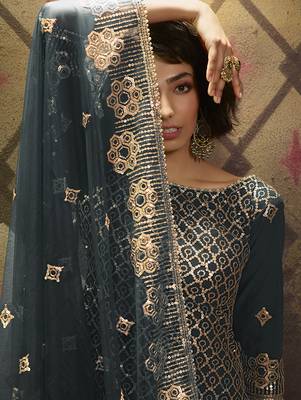 Teal embroidered net salwar 2