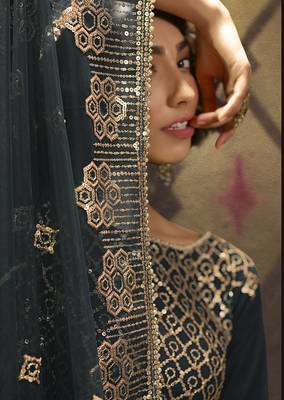 Teal embroidered net salwar 3