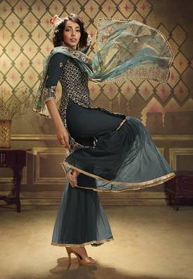 Teal embroidered net salwar 4