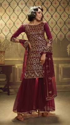 Maroon embroidered net salwar 1