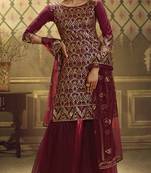 Maroon embroidered net salwar