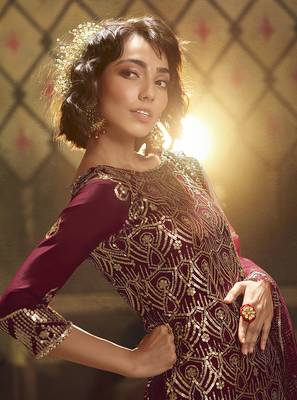 Maroon embroidered net salwar 3
