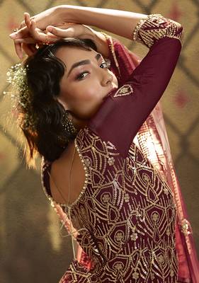 Maroon embroidered net salwar 4