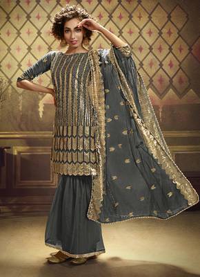 Grey embroidered net salwar 1