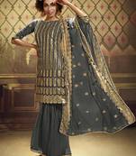 Grey embroidered net salwar