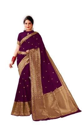 Wine woven banarasi silk saree with blouse 2