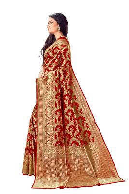 Red woven banarasi silk saree with blouse 2