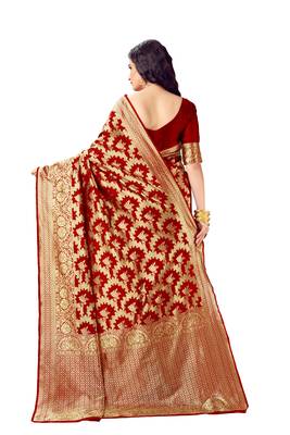 Red woven banarasi silk saree with blouse 3