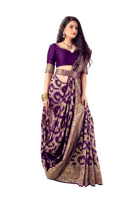 Wine woven banarasi silk saree with blouse 1