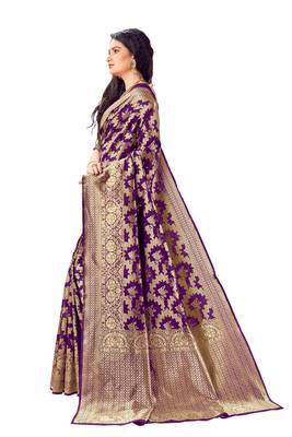 Wine woven banarasi silk saree with blouse 2