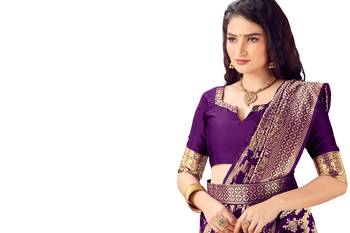Wine woven banarasi silk saree with blouse 4