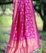 Buy Pink woven banarasi silk saree with blouse