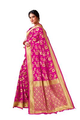Pink woven banarasi silk saree with blouse 2