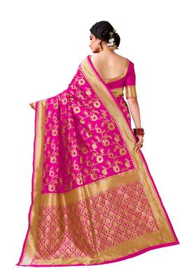 Pink woven banarasi silk saree with blouse 3