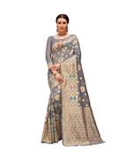 Ashika Grey Spun Cotton With Zari and Meena Work Saree