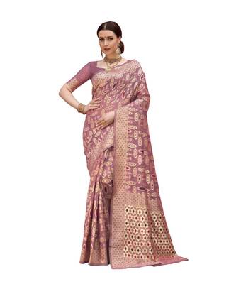 Ashika Purple Spun Cotton With Zari and Meena Work Saree 1