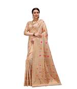 Ashika Cream Spun Cotton With Zari and Meena Work Saree