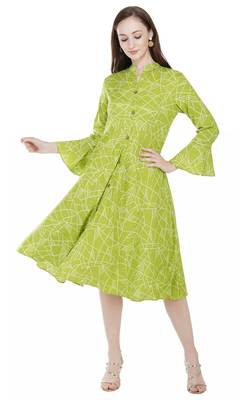 Green printed viscose rayon long-dresses 1