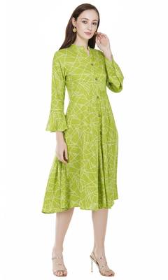 Green printed viscose rayon long-dresses 3