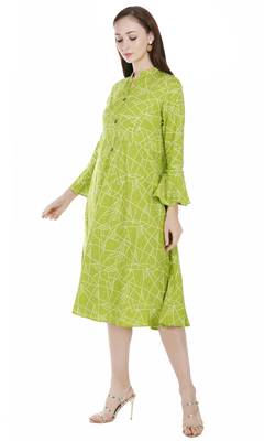 Green printed viscose rayon long-dresses 4