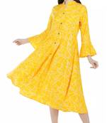 Yellow printed viscose rayon long-dresses