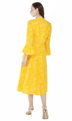 Yellow printed viscose rayon long-dresses 2