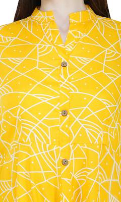 Yellow printed viscose rayon long-dresses 5
