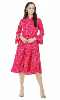Pink printed viscose rayon long-dresses 1