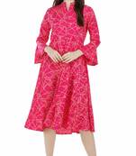 Pink printed viscose rayon long-dresses
