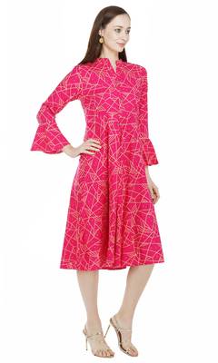 Pink printed viscose rayon long-dresses 3
