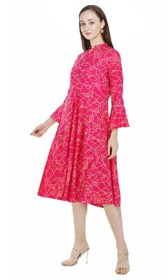 Pink printed viscose rayon long-dresses 4