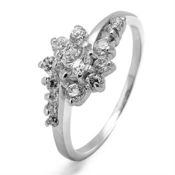 Stunning Flower CZ Silver Ring-FRL094 1