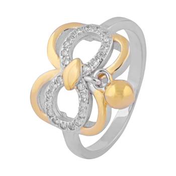 Butterfly Design Two Tone Hanging Charm Zircon Silver Finger Ring-FRL124 1
