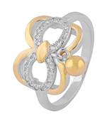 Butterfly Design Two Tone Hanging Charm Zircon Silver Finger Ring-FRL124
