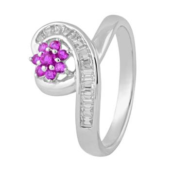 Captivating Heart & Flower Zircon Ring-FRL126 1