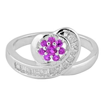 Captivating Heart & Flower Zircon Ring-FRL126 2