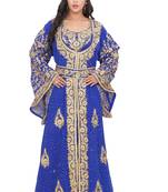 Moroccan Dubai Kaftan Evening Royal Blue Georgette Aari Stone Work 