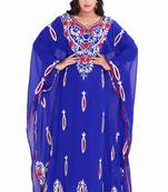 Moroccan Dubai Kaftan Evening Royal Blue Georgette Aari Stone Work 