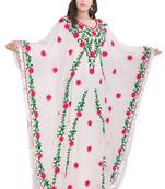 Moroccan Dubai Kaftan Evening Royal White Georgette Aari Multicolor Stone Work 