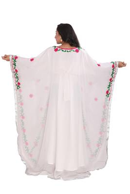 Moroccan Dubai Kaftan Evening Royal White Georgette Aari Multicolor Stone Work  5