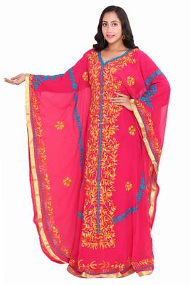 Moroccan Dubai Kaftan Evening Royal Rani Georgette Floor Length Aari Stone Work  1