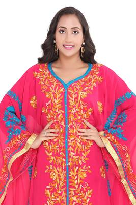Moroccan Dubai Kaftan Evening Royal Rani Georgette Floor Length Aari Stone Work  2