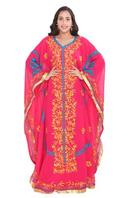Moroccan Dubai Kaftan Evening Royal Rani Georgette Floor Length Aari Stone Work  3