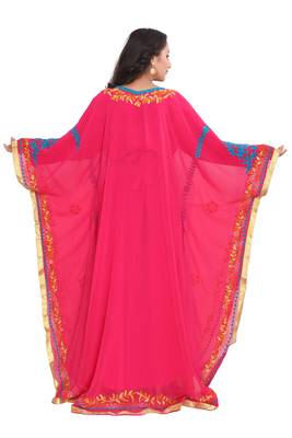 Moroccan Dubai Kaftan Evening Royal Rani Georgette Floor Length Aari Stone Work  5