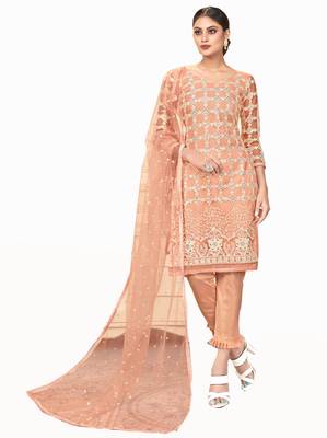Peach embroidered net salwar 1