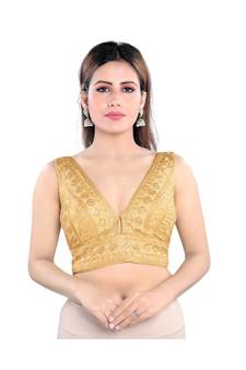Art Silk Padded V-Neck Gold Blouse