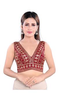 Art Silk Padded V-Neck Maroon Blouse