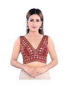 Art Silk Padded V-Neck Maroon Blouse